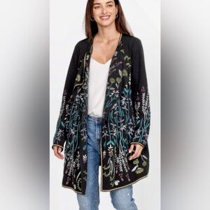 NWT NEW Johnny Was Ashlyn Black Floral Embroidered Cardigan sweater xs s cotton